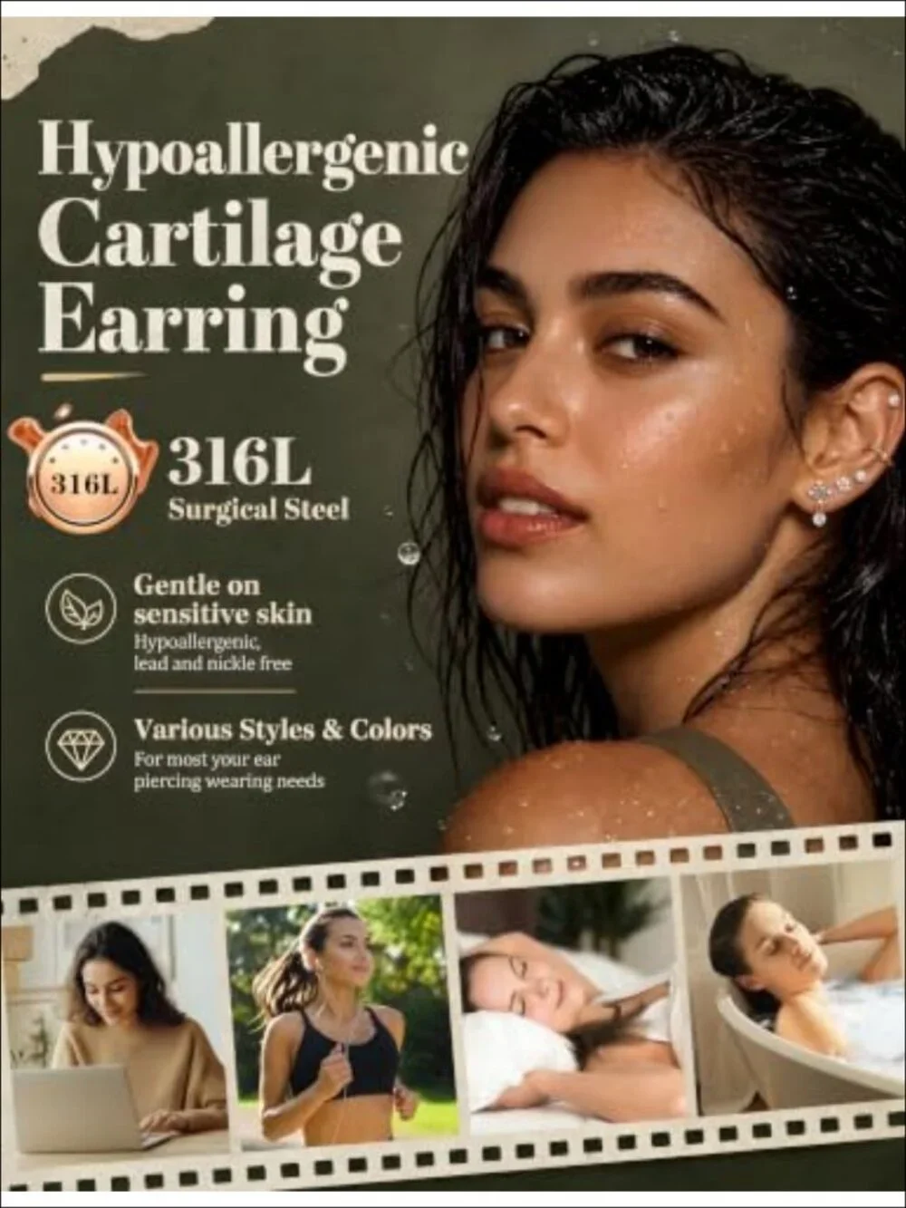 18pc Stainless Steel Cartilage Earring Stud Set Flat Back Piercing Jewelry